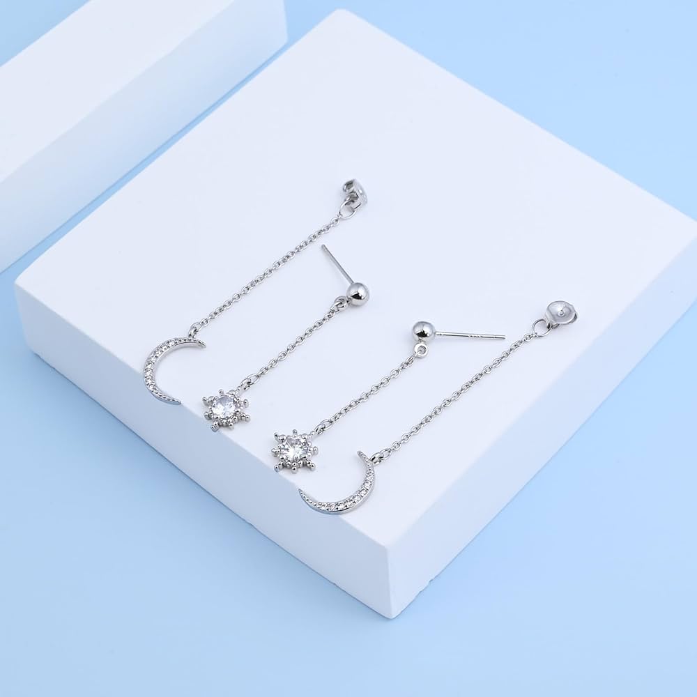 STARJEWELEYK10ピアスMOON&SUNPIERCEDEARRINGS Amazon.com: Moon Star Earring With Chain - Moon Earrings